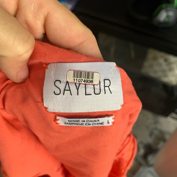 SAYLOR Bess fringe pom pom embroidered ruffle eyelet coral one shoulder - Picture 7 of 12